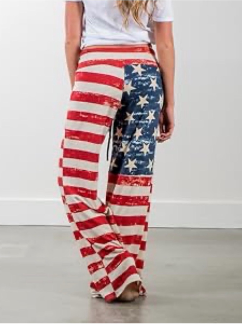 Women's American Flag Print Wide-Leg Lounge Pants - Red/Blue